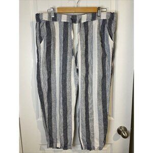 Allen Allen Women's XL Linen Pants Striped Wide Leg Beachy Coastal Boho